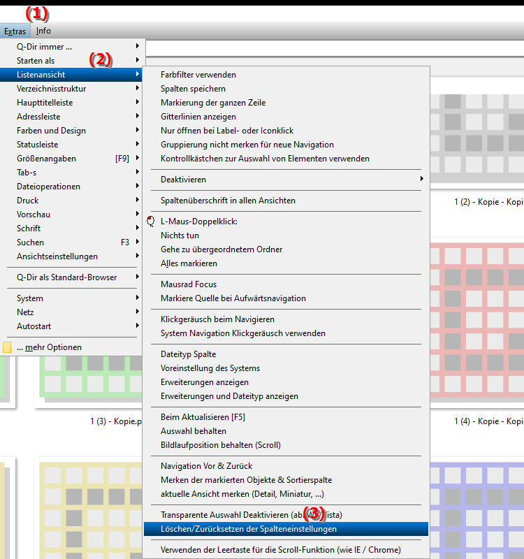Was passiert beim Zurücksetzen der Spalteneinstellungen im Datei Explorer